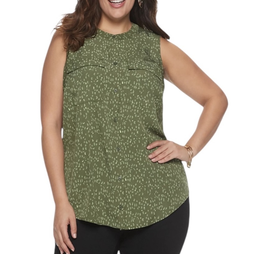 Evri Sleeveless Button Front Double Pocket Tunic Utility Shirt Blouse Size 4X